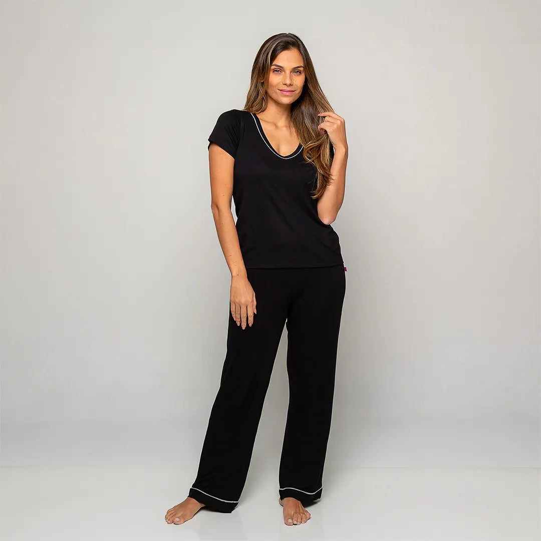 Pijama Feminino Durmais® (Camiseta Manga Curta + Calça)